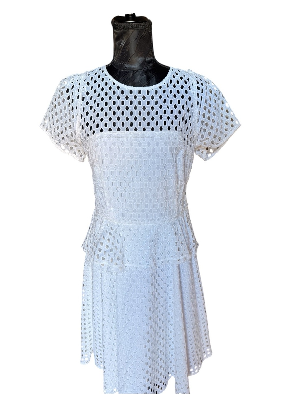 Banana Republic White Eyelet Peplum Dress Size 10